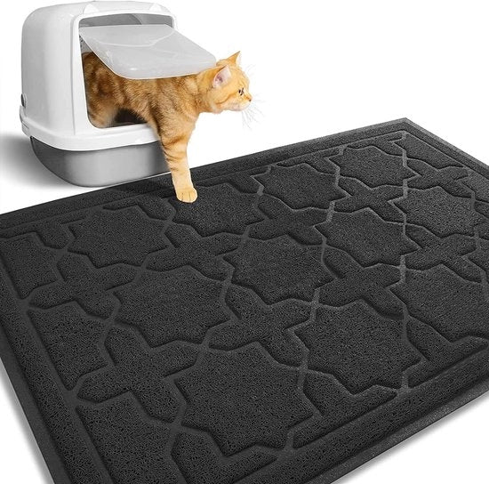 Mat di gatto impermeabile, 90 x 60 cm, mat di gatto antiscivolo, mat di gatto facile da pulire, nero