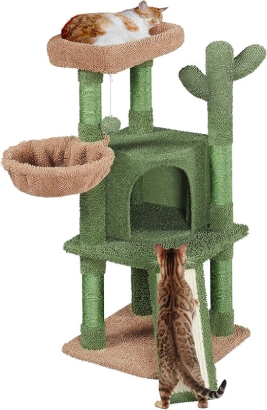 Palo per gatti a forma di cactus - piccolo/grande - 106 cm alto - verde/marrone
