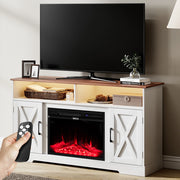 Mobile TV Bianco e Legno Camino Elettrico Effetto Fiamma 3D Telecomando Luci RGB