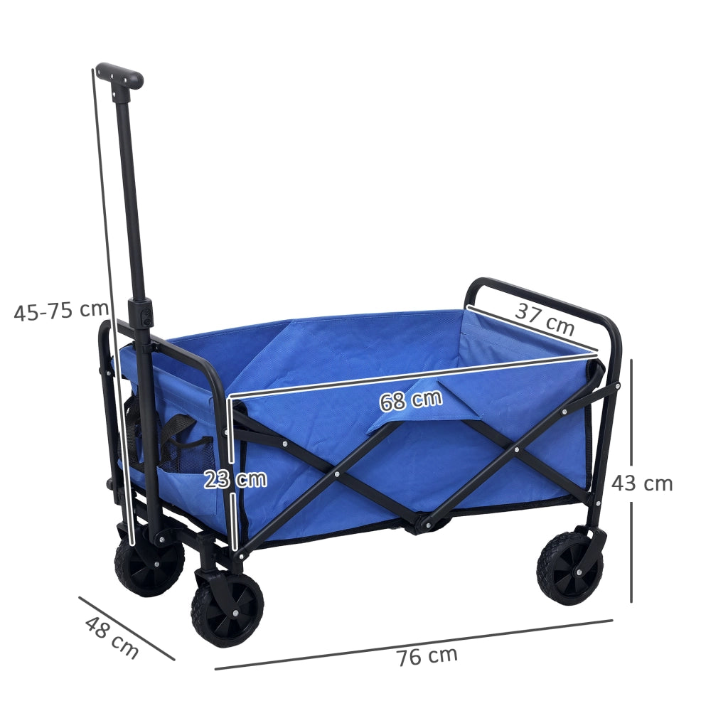Carrello da Giardino 62L Pieghevole 76x48x86 cm con Maniglia Regolabile in Metallo e Tessuto Oxford Blu
