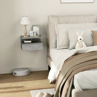 Set 2 Comodini Sospesi per Camera da Letto 35x32x22,5 cm con Cassetto in Legno Grigio