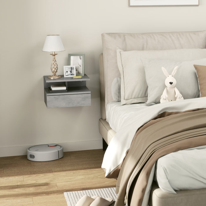 Set 2 Comodini Sospesi per Camera da Letto 35x32x22,5 cm con Cassetto in Legno Grigio