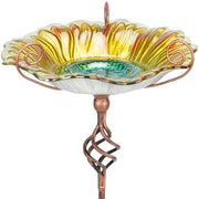 Vogelbad in Vetro con Fiori per Uccelli e Palo Metallico per Decorazione Esterna (Giallo)