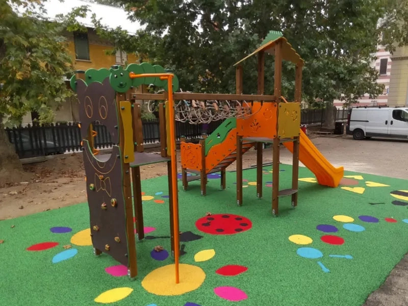 Villaggio Beverly 902 Giochipark torretta ponte scivolo arrampicata EN 1176 - Polietilene colorato