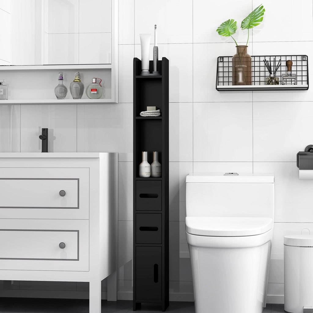 Mobile a Colonna da Bagno 15x17x120 cm Design Compatto Salvaspazio Nero