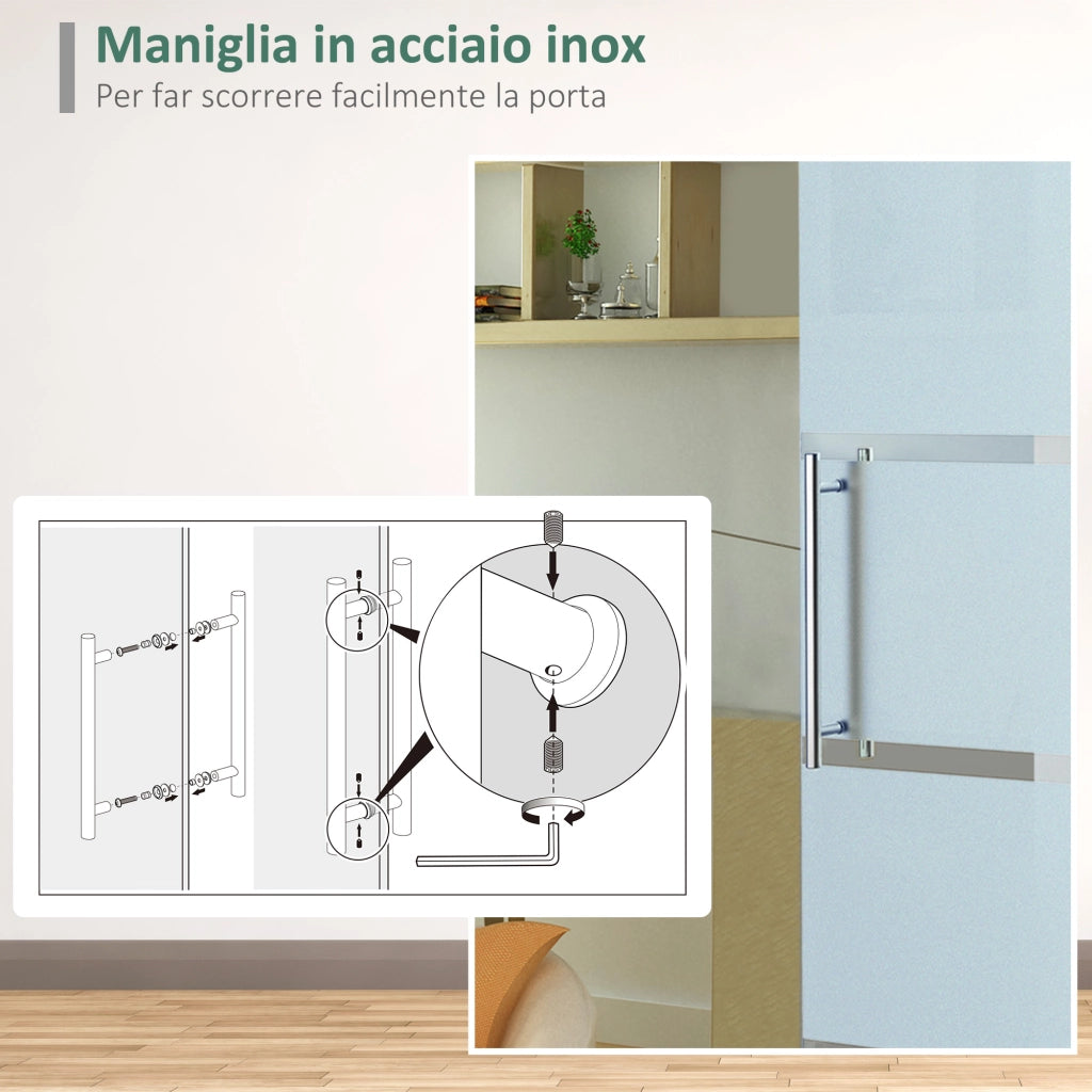 Porta Scorrevole in Vetro Smerigliato e Satinato ¨C Minimal ¨C Grigio 205x102.5x0.8cm