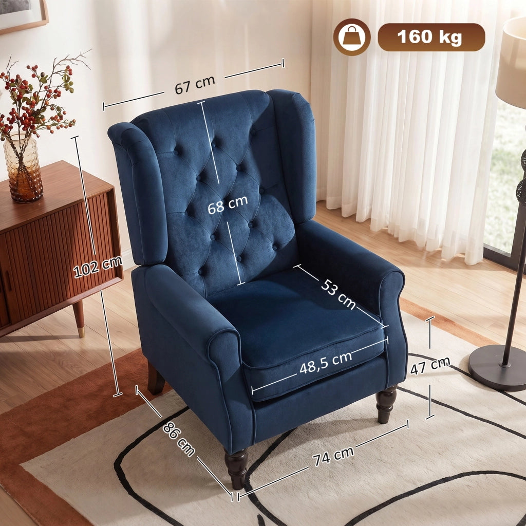 Poltrona imbottita con braccioli e gambe in legno ¨C Minimal ¨C blu scuro 74x86x102cm
