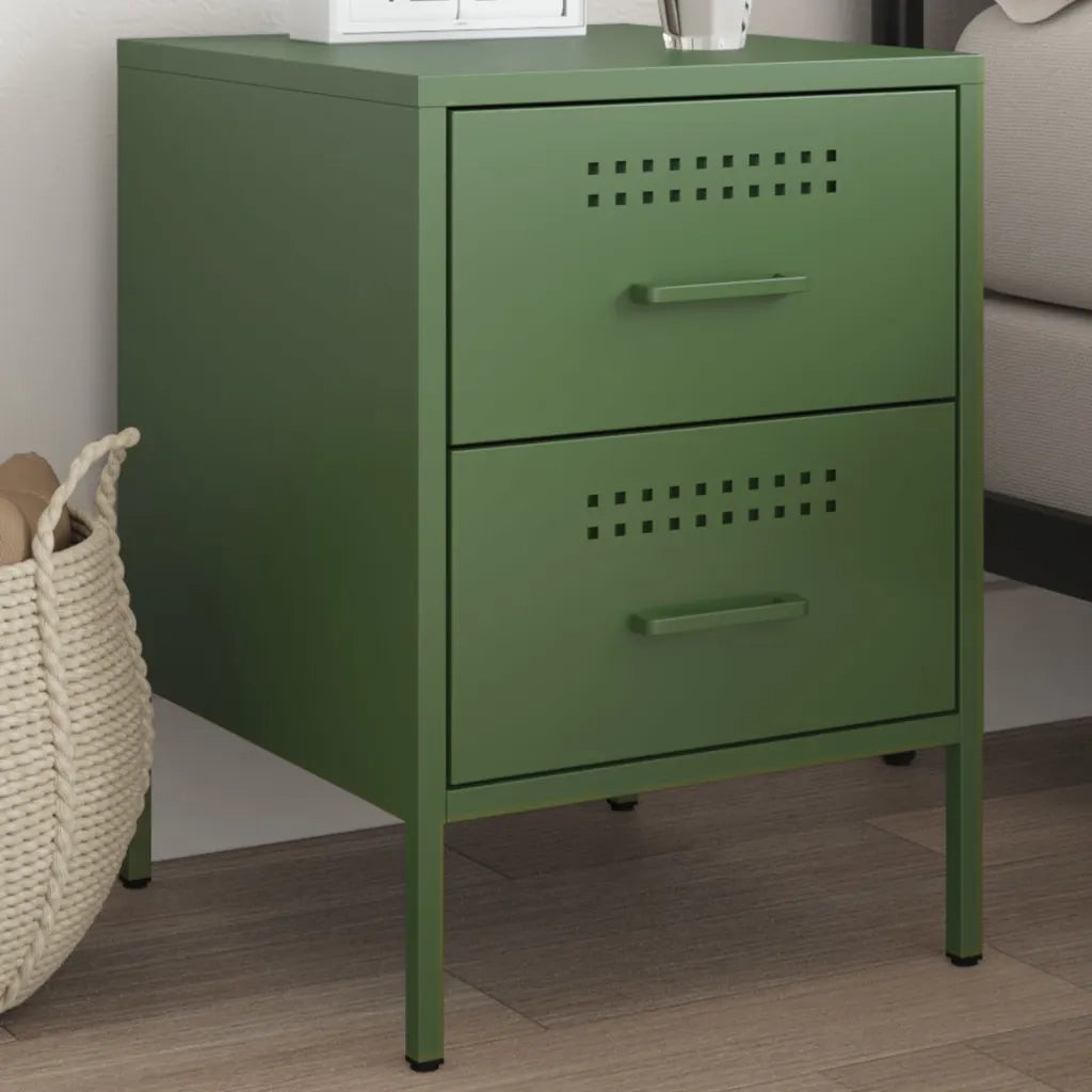 Comodino | Armadio da Notte | Mobiletto da notte Verde Oliva 36x39x50,5 cm in Acciaio