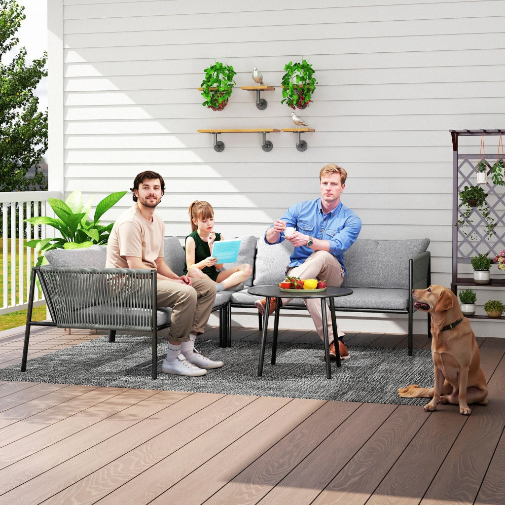 Salotto da Giardino con Divano Angolare Modulabile e Tavolino da Caffè in Rattan Grigio