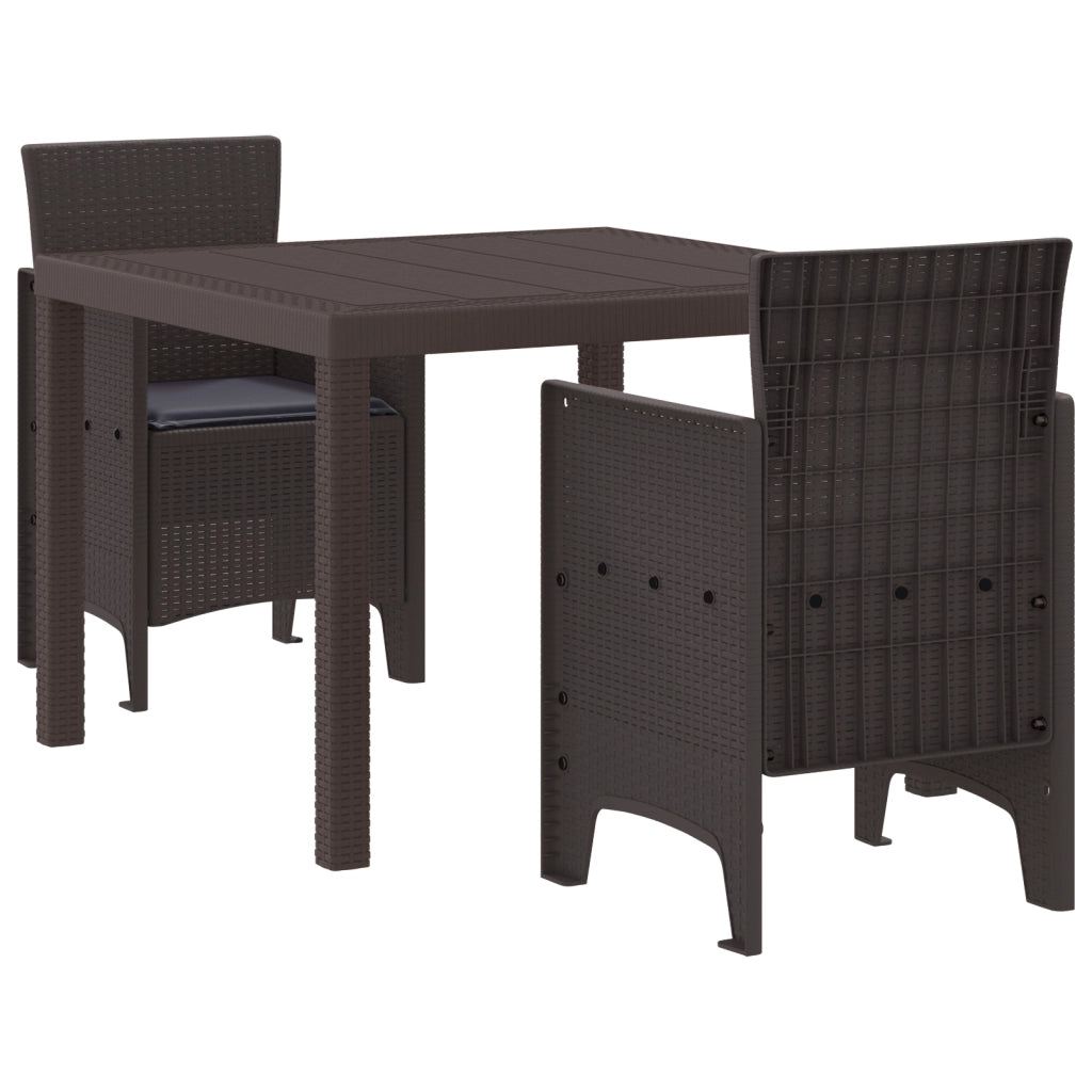 Set da pranzo da giardino in 3 pezzi con cuscini in polyrattan marrone