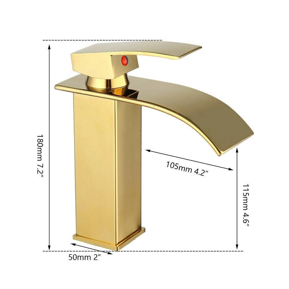 Trade Shop - Rubinetto Oro Da Bagno Design Moderno A Cascata Miscelatore Monocomando Dorato -