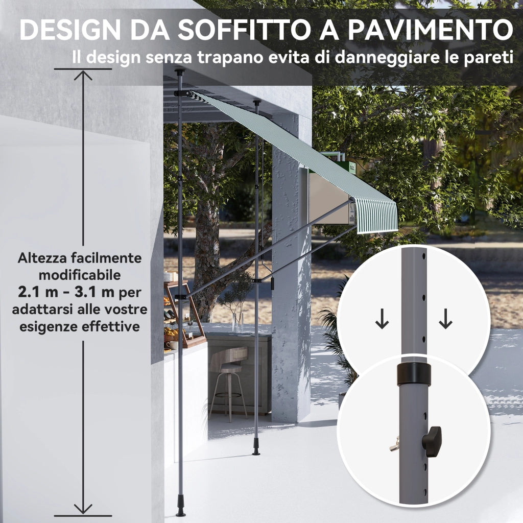Tenda da Sole in Alluminio e Poliestere ¨C zephmum ¨C Verde e Bianco 2x1.2 m