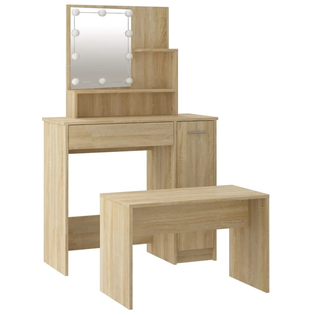 Set Tavolo da Toeletta con LED Rovere Sonoma Legno Multistrato 3114117