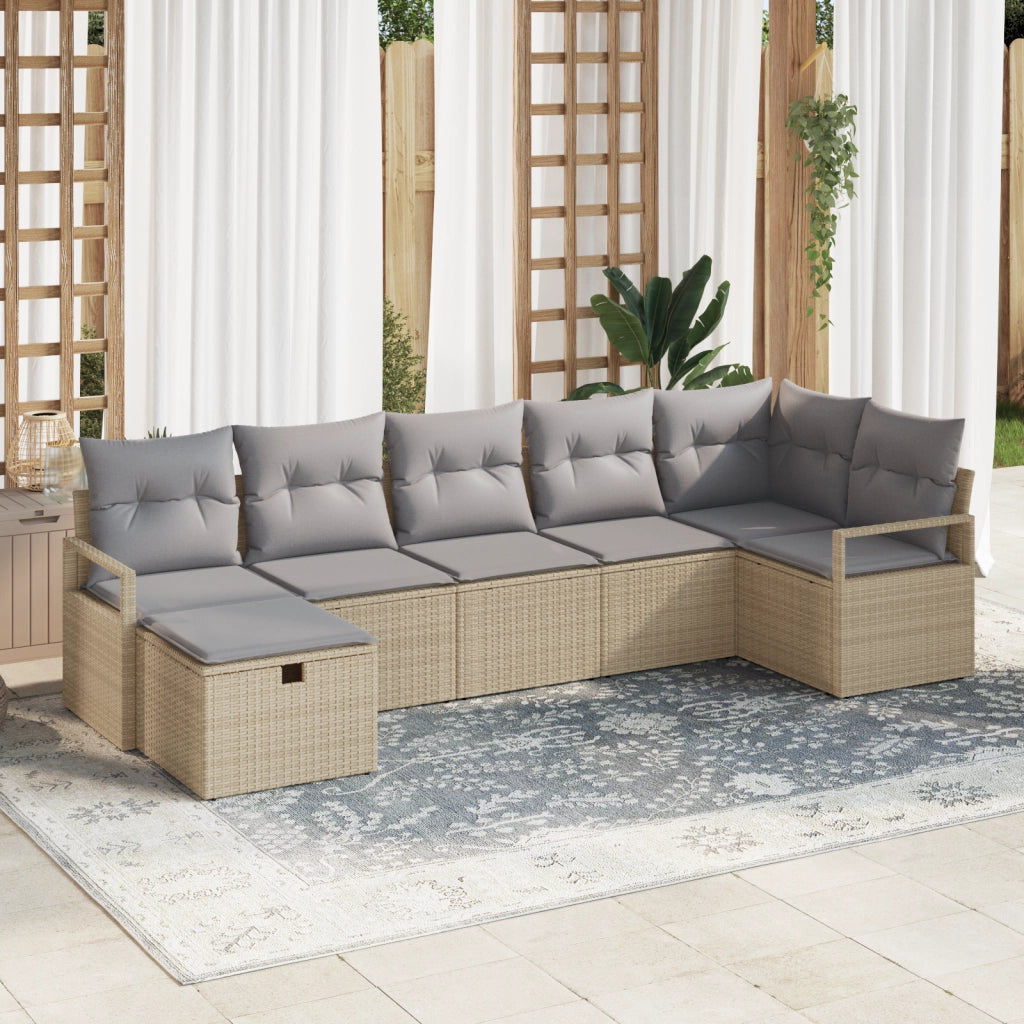 Set di divani da giardino  a 7 pezzi con cuscini beige in polyrattan