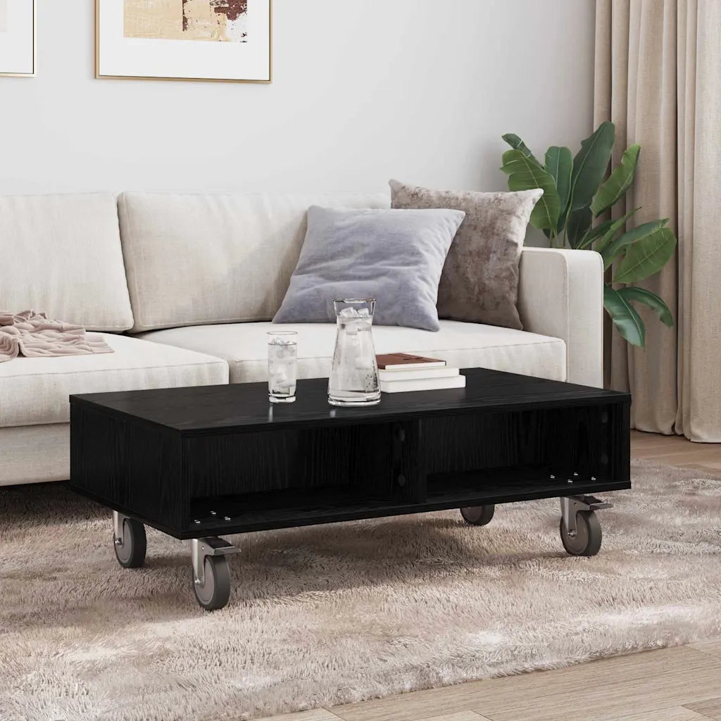 Tavolino | Tavolo laterale con Ruote Rovere Nero 90 x 50 x 30 cm