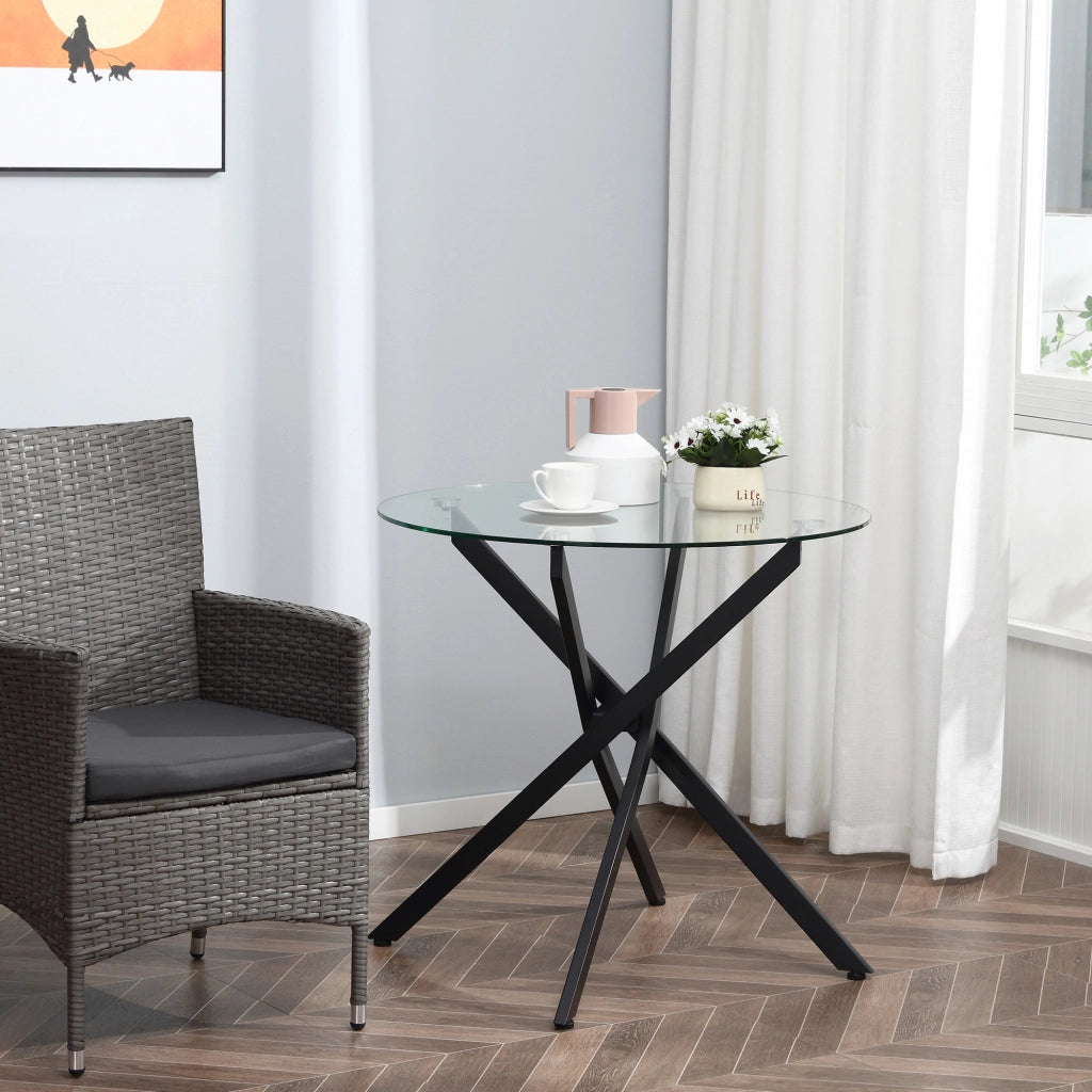 Tavolo da pranzo rotondo con vetro temperato e gambe in metallo ¨C zephmum ¨C 80 cm di diametro