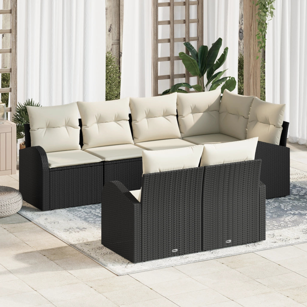 Set di divani da giardino  7 Pezzi con Cuscini Nero Polyrattan