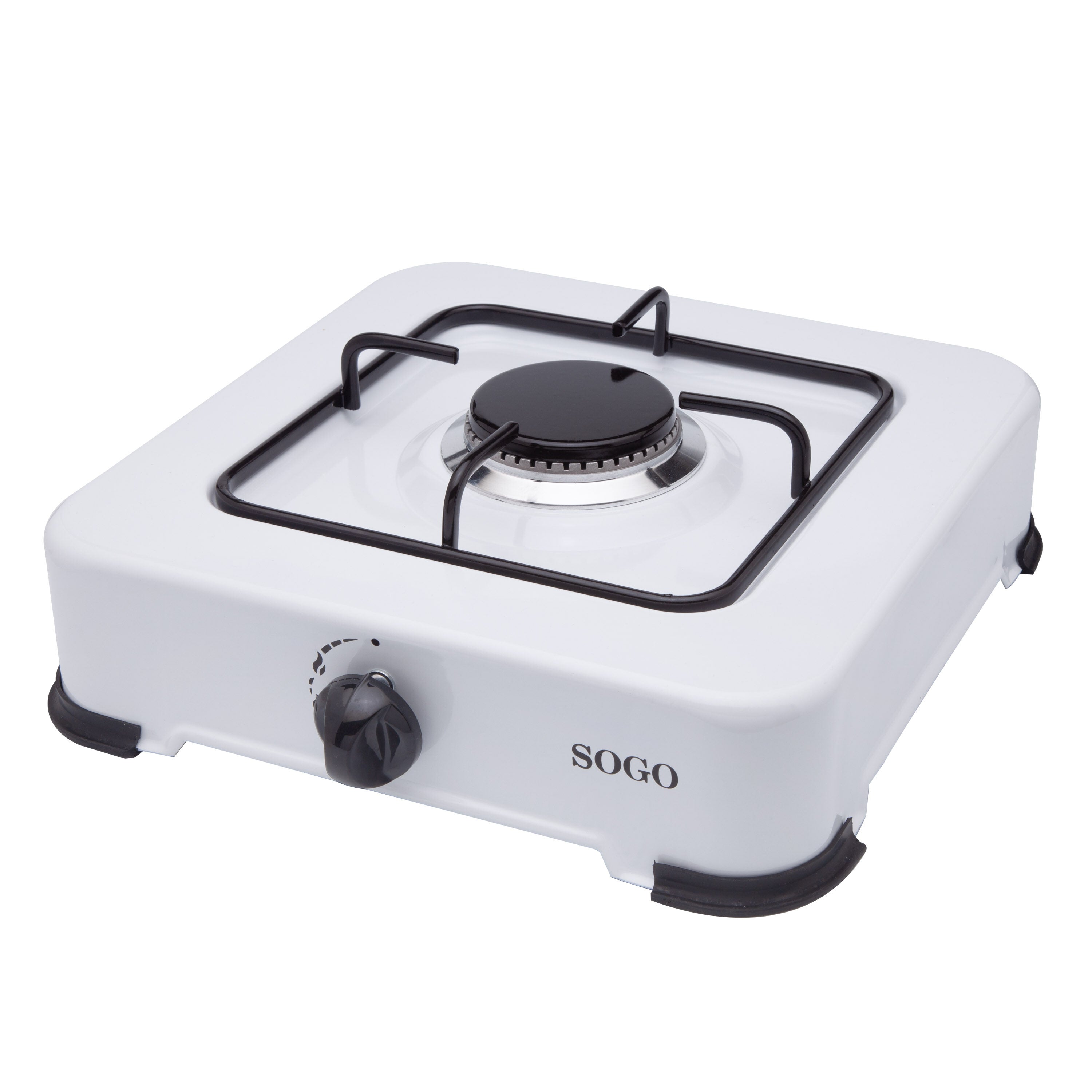 SOGO Fornello a Gas Portatile 1 Fuoco – GPL G30, 1,85kW, Bianco Smaltato, Controllo Fiamma, Uso Esterno, Bruciatore Ø84,5 mm, Senza Coperchio