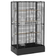 Gabbia per Uccelli con Vassoio Estraibile e Posatoi, Voliera per Pappagalli, 61x36.5x98cm, Nero