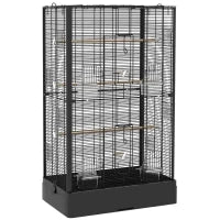 Gabbia per Uccelli con Vassoio Estraibile e Posatoi, Voliera per Pappagalli, 61x36.5x98cm, Nero