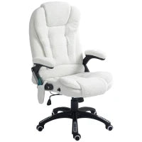 Sedia da Ufficio Massaggiante e Regolabile con Telecomando, in Tessuto Teddy, 67x74x107-116 cm, Bianco