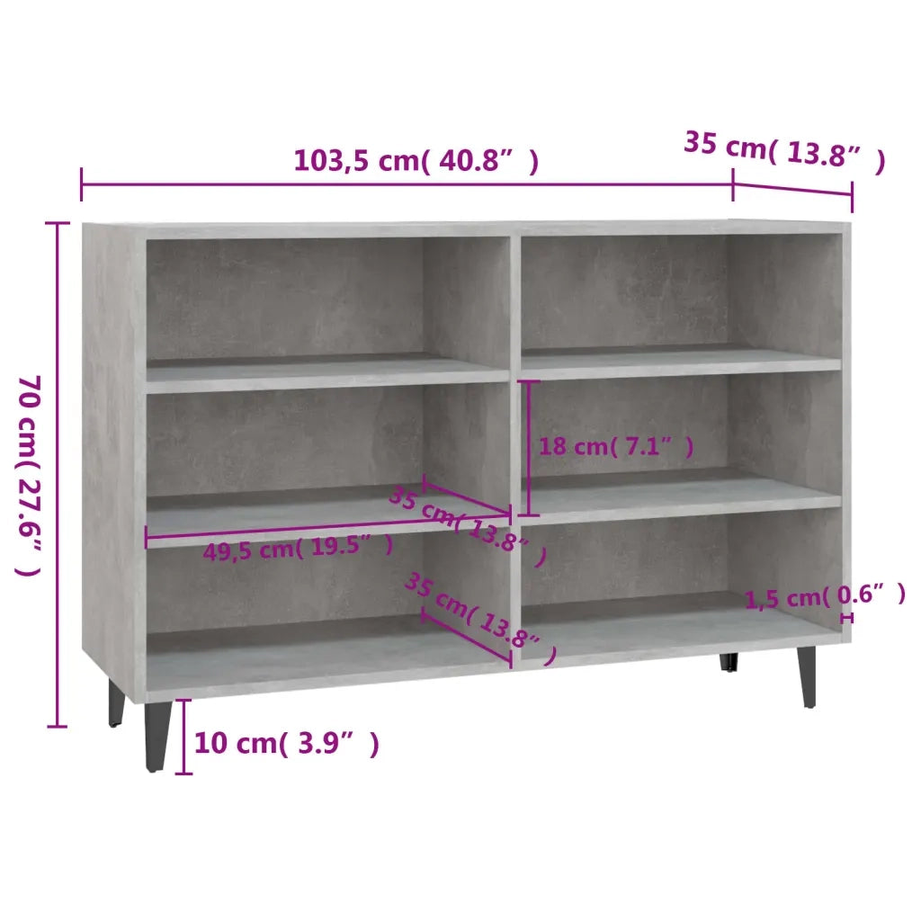 Credenza Grigio Cemento 103,5x35x70 cm in Legno Multistrato 806044