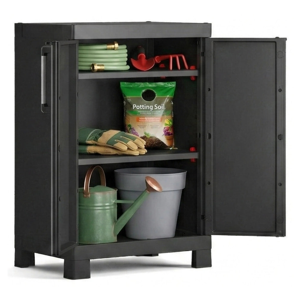 Armadio da esterno Terrebonne, Mobile outdoor, Mobiletto giardino multiuso, Contenitore per balcone o garage, Made in Italy, 65x45 h97 cm, Nero