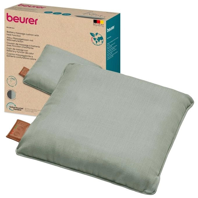 Beurer MG 139 - Cuscino massaggiante a batteria con funzione di calore, senza fili Shiatsu, calore commutabile, realizzato in materiale riciclato, lavabile in lavatrice, spegnimento automatico, 40 x