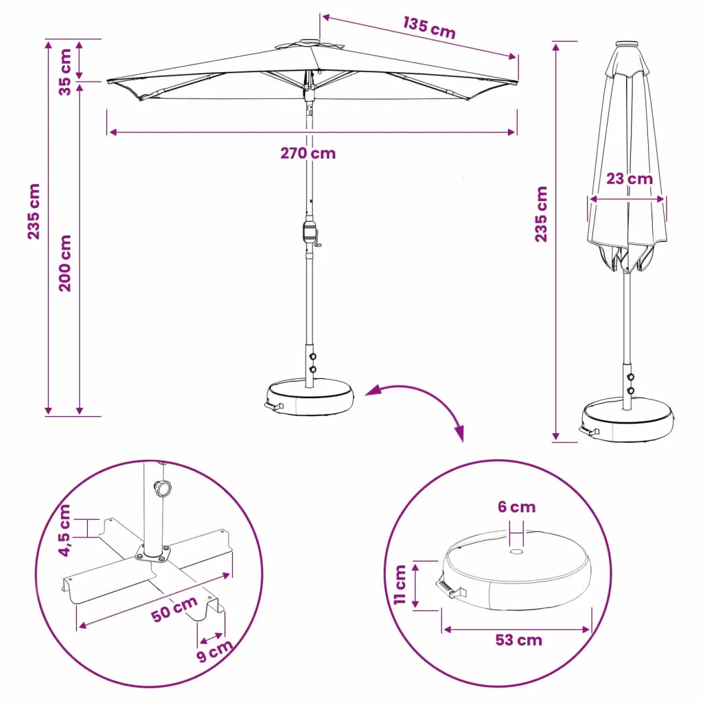 Parasol da Giardino con Luci LED 270 x 270 cm Poliestere 42036261