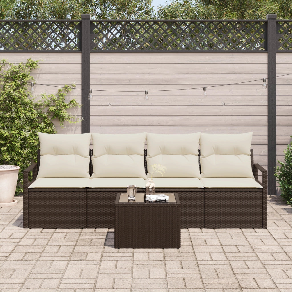 Set divani da giardino 5 pezzi con cuscini marroni in polirattan