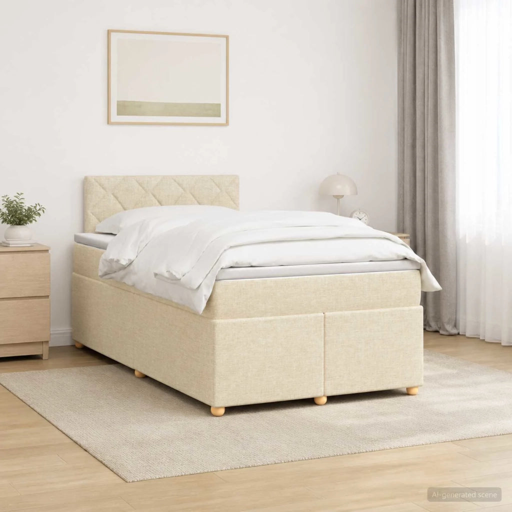 Letto box spring con materasso Crema 120 x 190 cm Tessuto 3450921