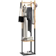 Appendiabiti a Stelo con Scaffale e Ganci ¨C Zephmum ¨C Legno Bamb¨´ e Acciaio Nero