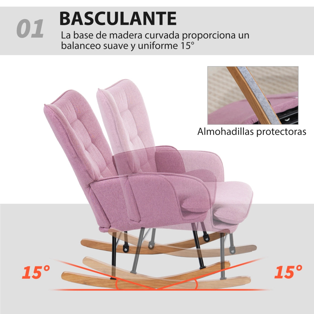 Sedia a dondolo con poggiapiedi e cuscino imbottito ¨C zephmum ¨C rosa, legno