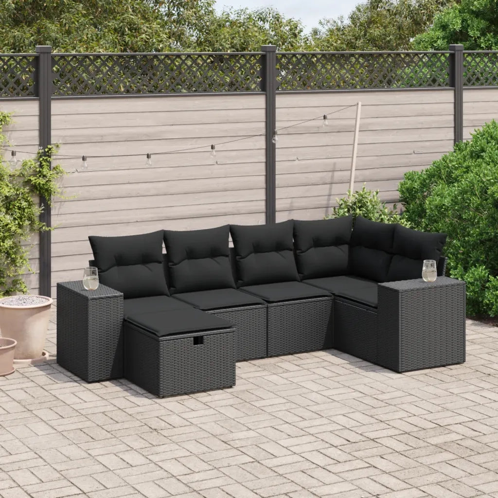 Set Divano da Giardino 6 pz con Cuscini Nero in Polyrattan