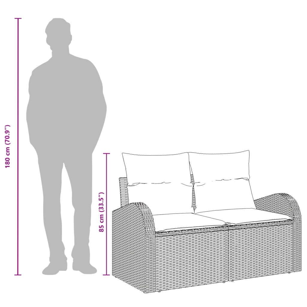 Divano da Giardino a 2 Posti con Cuscini Grigio Polyrattan