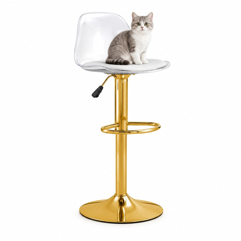 Set di 2 sgabelli da bar regolabili 82-104 cm, oro e trasparente, girevoli
