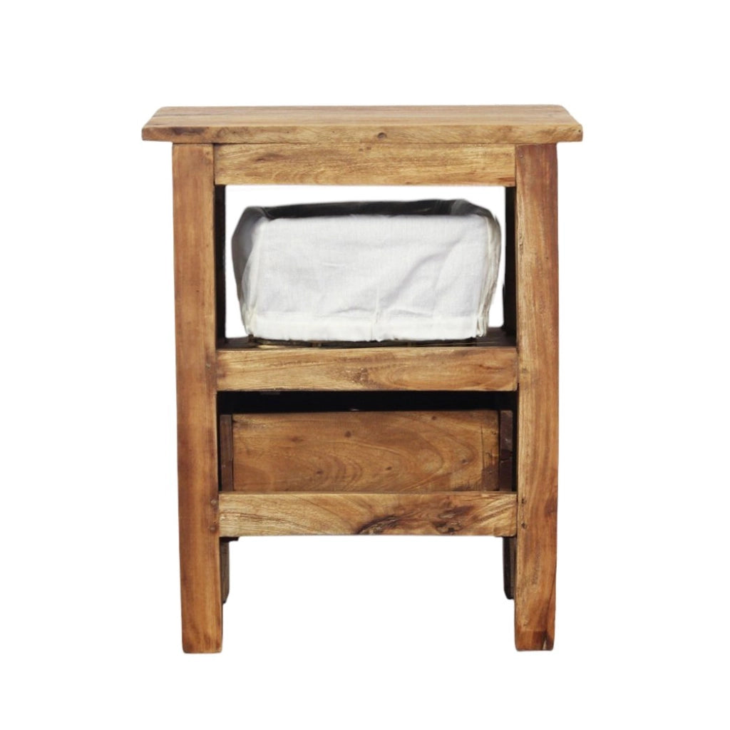 Mobiletto in legno 1 cassetto 1 ripiano con cesta - ALASTOR