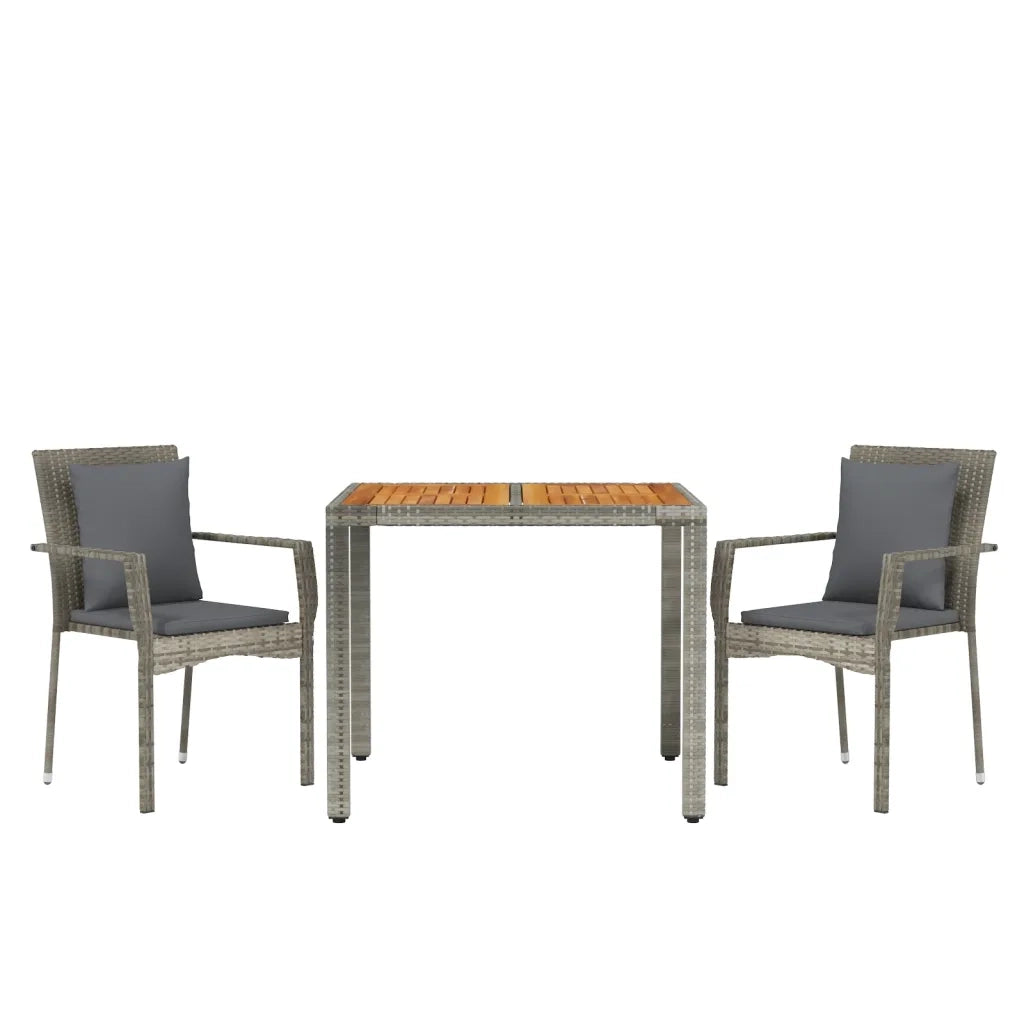 Set da Pranzo da Giardino 3 pz con Cuscini in Polyrattan Grigio 3184969