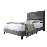 Letto singolo 90x200 in lino grigio con testiera e rete a doghe