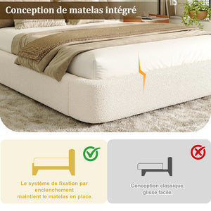 Letto doppio imbottito 160x200cm - Xylo - bouclé beige idraulico