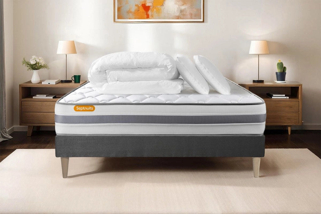 Pacchetto letto completo - Materasso 200x200cm + Box spring con doghe (kit) + 2 cuscini + Piumino - Molla Memo