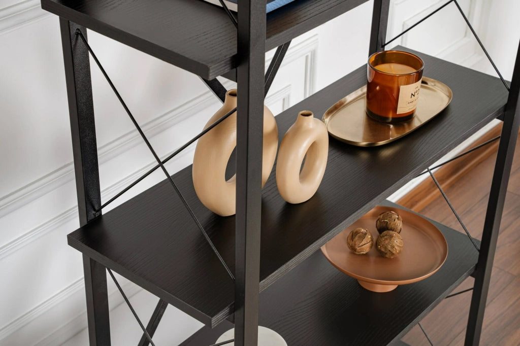 Libreria Suriel, Scaffale da ufficio, Mobile portalibri, Biblioteca, 90x34 h180 cm, Nero