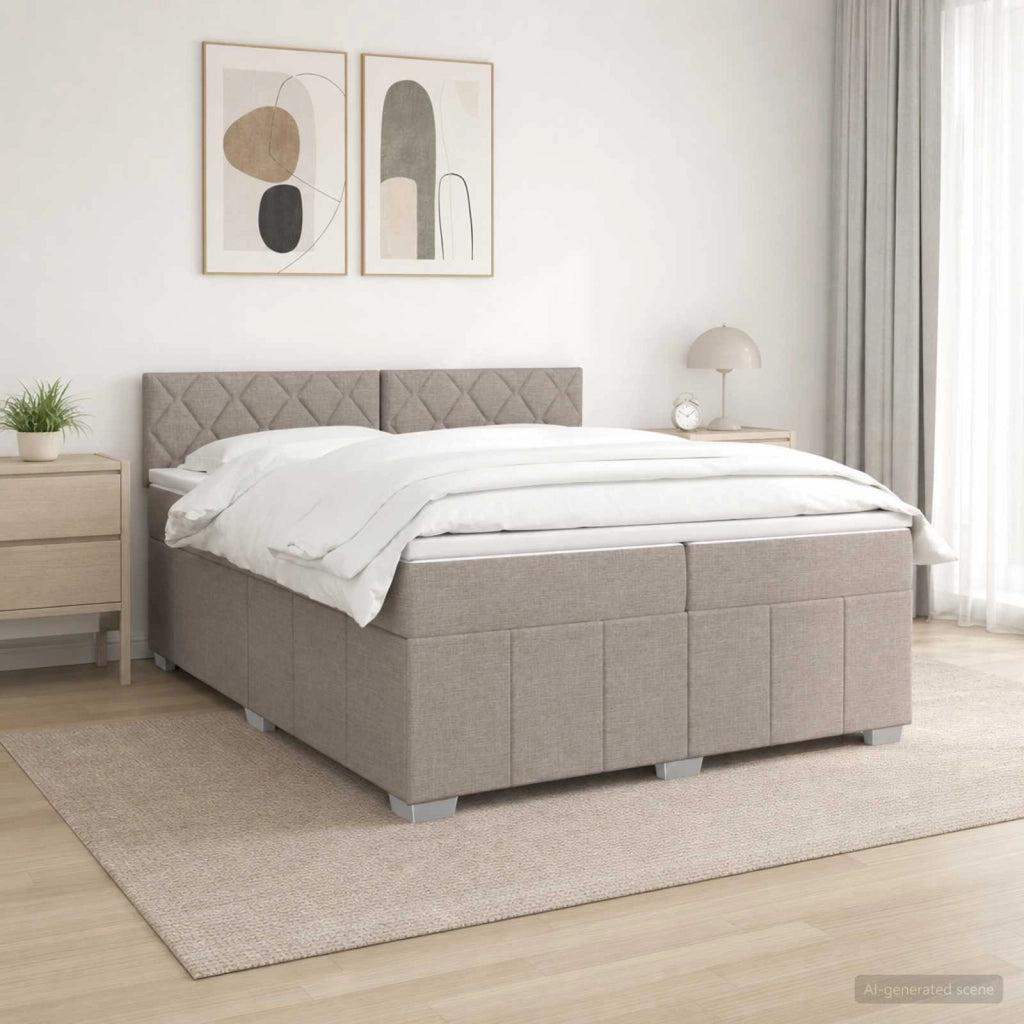 Letto box spring con materasso Tortora 200 x 200 cm Tessuto 3451301