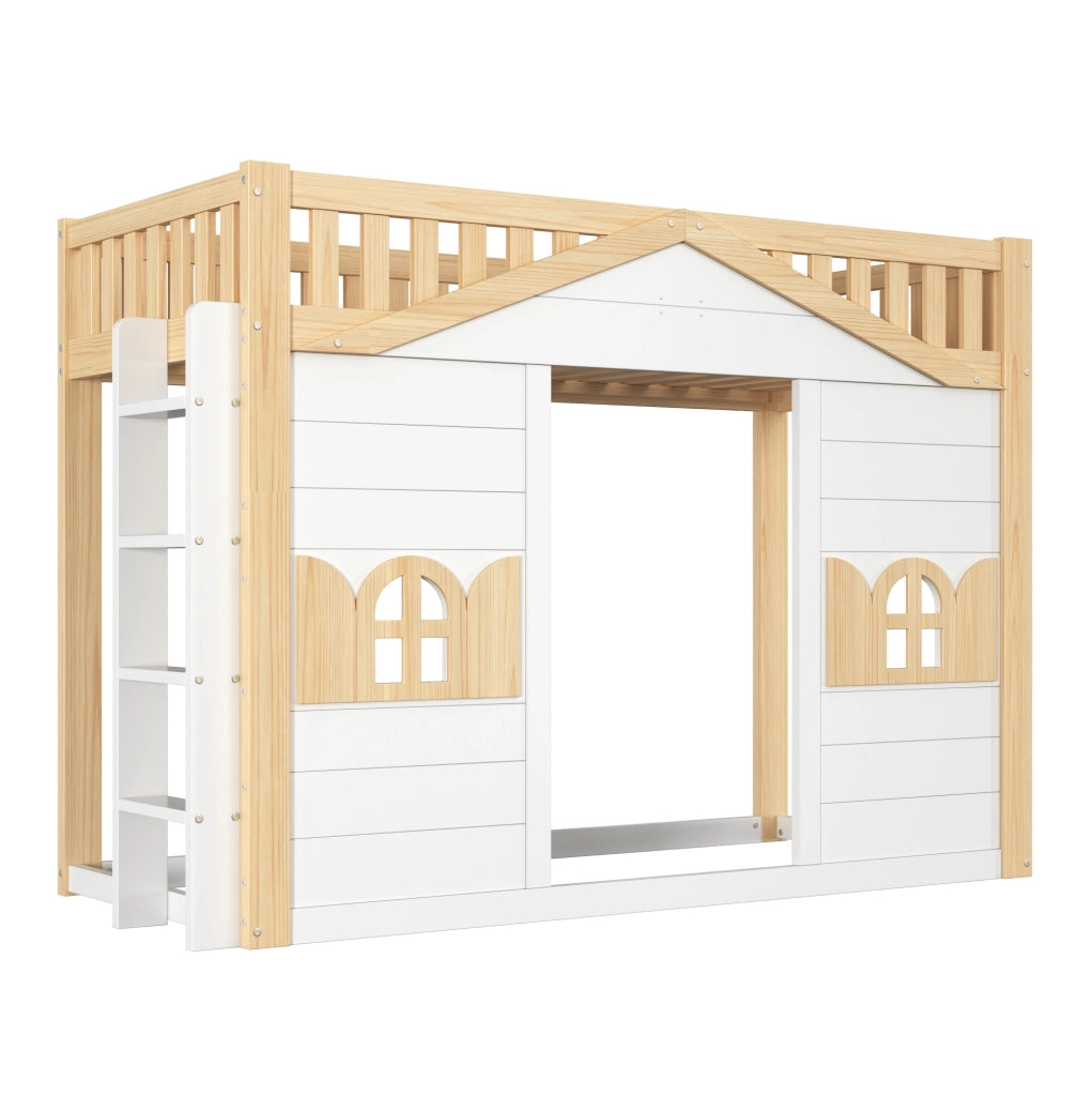 Letto a soppalco per bambini 90x200 cm in legno di pino e MDF; bianco