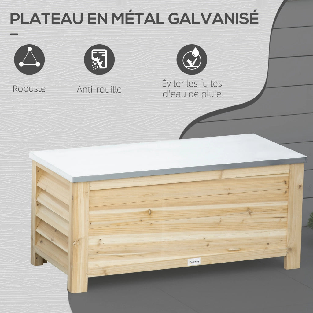 Coffre da giardino in legno con coperchio metallo zincato 155L ¨C zephmum ¨C 110x50x50 cm