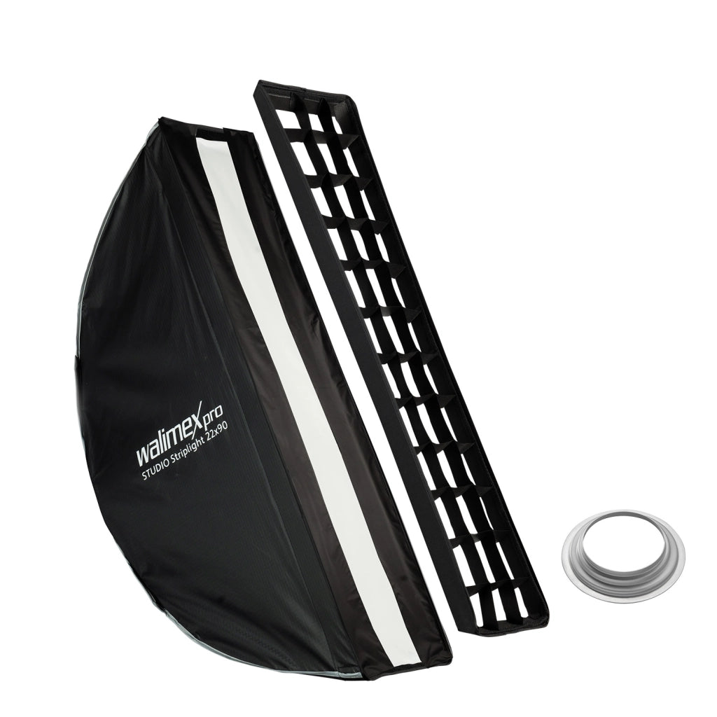 Studio Striplight Softbox 22x90cm + adattatore softbox per Hensel Expert, ruotabile a 360°, facile da montare grazie alla funzione ombrello, include griglia, maschera