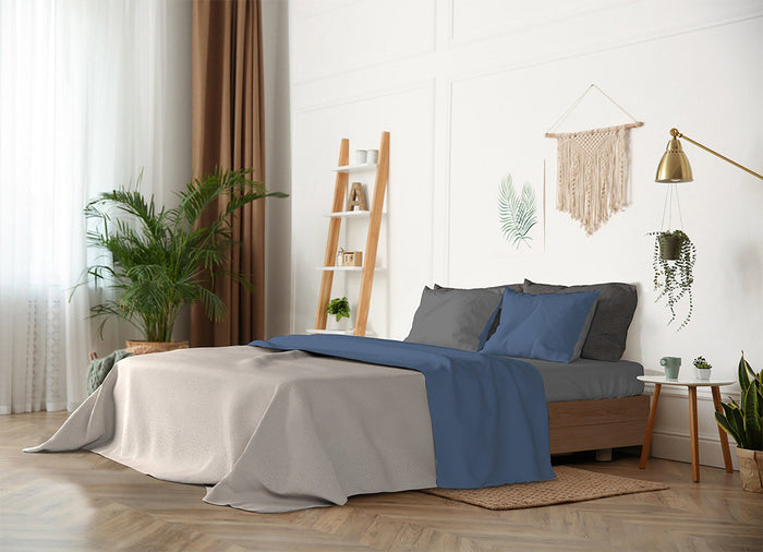 Set Lenzuola Sopra Sotto e Federe Doubleface Avio/Fumo Singolo