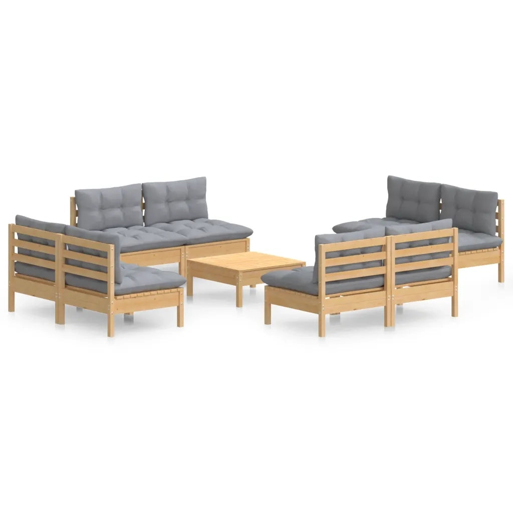 Set Divani da Giardino 9 pz con Cuscini Grigi Massello di Pino cod mxl 38627