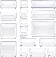 Set di organizzatori trasparenti in plastica per 16 pezzi - Scatole di stoccaggio per make-up, cucina, bagno e ufficio con 5 misure
