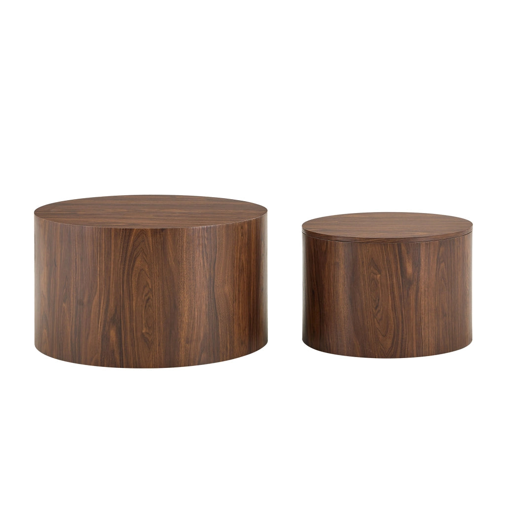 Set di 2 tavolini da salotto rotondi con vano contenitore, effetto legno, MDF, diametri ca. 62,8 cm e 44 cm